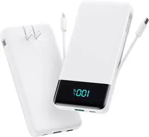 Portable Charger for iPhone 13800mAh Slim Power Bank with Built-in Cables & AC Wall Plug All in One 4 Outputs USB C Fast Charging Battery Pack Travel Essential for iPhone 17/16/15/14 Android (White) Portable Charger for iPhone 13800mAh Slim Power Bank with Built-in Cables & AC Wall Plug All in One 4 Outputs USB C Fast Charging Battery Pack Travel Essential for iPhone 17/16/15/14 Android (White)