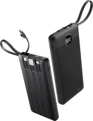 Portable Charger with Built-in Cables Slim 10000mAh Power Bank with USB C Travel Essentials External Battery Pack 5 Outputs 2 Inputs LED Display Compatible with iPhone/Android & More(Black) Portable Charger with Built-in Cables Slim 10000mAh Power Bank with USB C Travel Essentials External Battery Pack 5 Outputs 2 Inputs LED Display Compatible with iPhone/Android & More(Black)