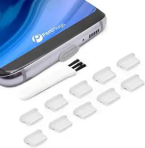 PortPlugs USB-C Dust Plugs (10-Pack) - Compatible w/iPhone 15, Galaxy S24-S20, Pixel, MacBook, iPad, Switch & Other Type-C Ports - Incl. Cleaning Brush (Clear) PortPlugs USB-C Dust Plugs (10-Pack) - Compatible w/iPhone 15, Galaxy S24-S20, Pixel, MacBook, iPad, Switch & Other Type-C Ports - Incl. Cleaning Brush (Clear)