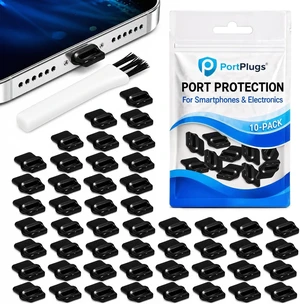 USB C Dust Plugs 50 Pack with Easy Grip Tabs and Cleaning Brush, Black USB C Dust Plugs 50 Pack with Easy Grip Tabs and Cleaning Brush, Black