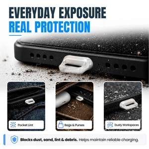 USB-C Dust Plugs 50 Pack with Easy Grip Tabs and Cleaning Brush, Clear USB-C Dust Plugs 50 Pack with Easy Grip Tabs and Cleaning Brush, Clear