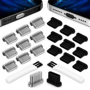 USB C Dust Plugs 10 Pack, 5 Aluminum and 5 Silicone, Cleaning Brush, Silver USB C Dust Plugs 10 Pack, 5 Aluminum and 5 Silicone, Cleaning Brush, Silver