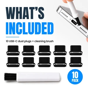 USB C Dust Plugs 10 Pack, 5 Aluminum and 5 Silicone, Cleaning Brush, Black USB C Dust Plugs 10 Pack, 5 Aluminum and 5 Silicone, Cleaning Brush, Black