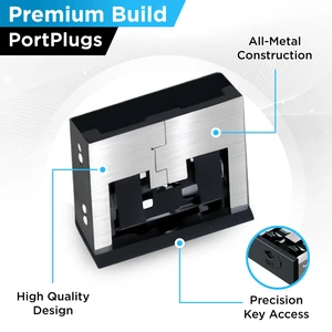 USB A Metal Port Blockers 5 Pack, Security Locks with Removal Key, Black USB A Metal Port Blockers 5 Pack, Security Locks with Removal Key, Black