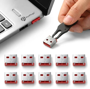 PortPlugs USB-A Port Blockers, 10 Pack Two-Point Zinc Alloy Security Locks with 1 Removal Key - Red PortPlugs USB-A Port Blockers, 10 Pack Two-Point Zinc Alloy Security Locks with 1 Removal Key - Red
