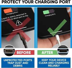 PortPlugs USB-C Aluminum Dust Plugs, 2 Pieces with Holder and Cleaning Brush, Compatible with USB-C Devices - Black PortPlugs USB-C Aluminum Dust Plugs, 2 Pieces with Holder and Cleaning Brush, Compatible with USB-C Devices - Black