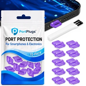 PortPlugs USB-C Dust Plugs 10 Pack with Easy-Grip Tabs and Cleaning Brush - Purple PortPlugs USB-C Dust Plugs 10 Pack with Easy-Grip Tabs and Cleaning Brush - Purple