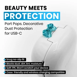 PortPops Bow USB-C Dust Plugs, 6 Pieces with Cleaning Brush, Decorative Charms for USB-C Devices - Assorted Colors PortPops Bow USB-C Dust Plugs, 6 Pieces with Cleaning Brush, Decorative Charms for USB-C Devices - Assorted Colors