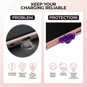 PortPops Heart USB-C Dust Plugs, 6 Pieces with Cleaning Brush, Decorative Charms for USB-C Devices - Assorted Colors PortPops Heart USB-C Dust Plugs, 6 Pieces with Cleaning Brush, Decorative Charms for USB-C Devices - Assorted Colors