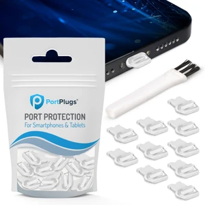 PortPlugs Lightning Dust Plugs, 10 Pieces with Easy-Grip Tabs and Cleaning Brush, Compatible with iPhone Lightning Ports, Clear PortPlugs Lightning Dust Plugs, 10 Pieces with Easy-Grip Tabs and Cleaning Brush, Compatible with iPhone Lightning Ports, Clear