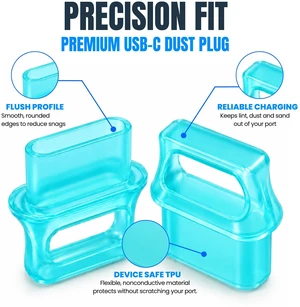 PortPlugs USB-C Dust Plugs, 10 Pack, Easy-Grip Tabs, with Cleaning Brush - Blue PortPlugs USB-C Dust Plugs, 10 Pack, Easy-Grip Tabs, with Cleaning Brush - Blue