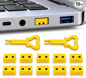 PortPlugs USB-A Port Blockers 10 Pack, USB Access Control with 2 Dual-Prong Keys - Yellow PortPlugs USB-A Port Blockers 10 Pack, USB Access Control with 2 Dual-Prong Keys - Yellow