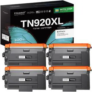 TN920XL Toner Cartridge Replacement for Brother HL-L6210DW (4 Black) | TN920XL 4-pack high yield black toner with chip. Up to 6,000 pages each. Compatible with HL-L5210DN, MFC-L5710DN TN920XL Toner Cartridge Replacement for Brother HL-L6210DW (4 Black) | TN920XL 4-pack high yield black toner with chip. Up to 6,000 pages each. Compatible with HL-L5210DN, MFC-L5710DN