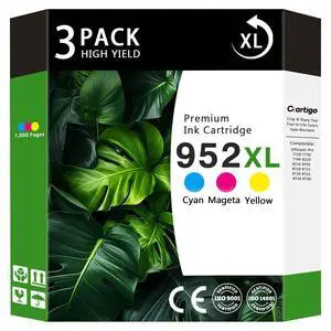 Compatible for 952XL Ink Cartridges Combo Pack Replacement for 952 XL HP952 HP952XL to use with HP OfficeJet Pro 8710 7740 8720 8715 8210 8703 OfficeJet 8702 Printers, 3-Pack Cyan Magenta Yellow Compatible for 952XL Ink Cartridges Combo Pack Replacement for 952 XL HP952 HP952XL to use with HP OfficeJet Pro 8710 7740 8720 8715 8210 8703 OfficeJet 8702 Printers, 3-Pack Cyan Magenta Yellow