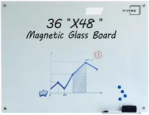 Magnetic Glass Whiteboard with Eraser 48" x 36" Frameless Tempered Glass Dry Erase Board with Marker Tray for Office, Wall Mounted Writing Board (White) Magnetic Glass Whiteboard with Eraser 48" x 36" Frameless Tempered Glass Dry Erase Board with Marker Tray for Office, Wall Mounted Writing Board (White)