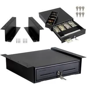 13" Electronic Cash Register Drawer with Under Counter Mounting Metal Bracket - POS, 4 Bill 5 Coin Cash Tray, Removable Coin Compartment, 12-24V RJ11/RJ12 Key-Lock, Media Slot, Black 13" Electronic Cash Register Drawer with Under Counter Mounting Metal Bracket - POS, 4 Bill 5 Coin Cash Tray, Removable Coin Compartment, 12-24V RJ11/RJ12 Key-Lock, Media Slot, Black