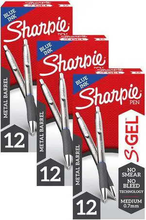 S-Gel, Gel Pens, Sleek Metal Barrel, Gunmetal, Medium Point (0.7mm), Blue Ink, 12 Count (Pack of 3) S-Gel, Gel Pens, Sleek Metal Barrel, Gunmetal, Medium Point (0.7mm), Blue Ink, 12 Count (Pack of 3)