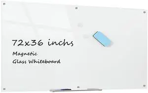 Glass Whiteboard Magnetic Dry Erase Board 6' x 3', Large Frameless Glass White Board for Wall, White Surface Glass Whiteboard Magnetic Dry Erase Board 6' x 3', Large Frameless Glass White Board for Wall, White Surface