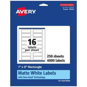 ® Matte White Rectangle Labels, Sure Feed® Technology, 1" x 3", 4,000 Matte White Printable Labels ® Matte White Rectangle Labels, Sure Feed® Technology, 1" x 3", 4,000 Matte White Printable Labels
