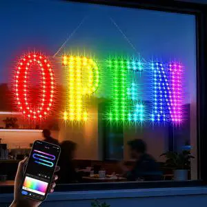 OPEN Sign for Business, 30" x 10" LED Open Sign with 16 Million Colors, APP & Remote Control, Timer, 44 Flashing Modes, Adjustable Brightness & Speed, for Storefront Window or Glass Door OPEN Sign for Business, 30" x 10" LED Open Sign with 16 Million Colors, APP & Remote Control, Timer, 44 Flashing Modes, Adjustable Brightness & Speed, for Storefront Window or Glass Door