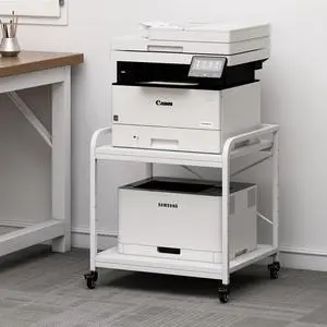 20 Inches Deep Large Printer Stand, 2 Tier Under Desk Printer Table with Height Adjustable Shelf, Rolling Printer Cart with Wheels for Home Office Storage - White 20 Inches Deep Large Printer Stand, 2 Tier Under Desk Printer Table with Height Adjustable Shelf, Rolling Printer Cart with Wheels for Home Office Storage - White