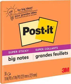 Super Sticky Big Notes,11 in. x 11 in.,Extra Large Sticky Notes Neon Orange,1 Pad,30 Sheets,Great for Vision Boards,Creative Projects,Study Spaces,Group Brainstorming,and More,(Pack of 6) Super Sticky Big Notes,11 in. x 11 in.,Extra Large Sticky Notes Neon Orange,1 Pad,30 Sheets,Great for Vision Boards,Creative Projects,Study Spaces,Group Brainstorming,and More,(Pack of 6)