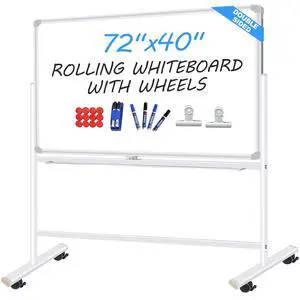 Dry Erase Board with Stand - 72x40 Double Sided Large Standing Whith Board, Mobile Whiteboard on Wheels for Home Classroom Office, Rolling Magnetic Whiteboard Easel for Meeting, Training Dry Erase Board with Stand - 72x40 Double Sided Large Standing Whith Board, Mobile Whiteboard on Wheels for Home Classroom Office, Rolling Magnetic Whiteboard Easel for Meeting, Training