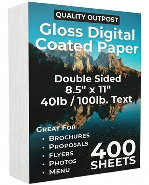 Glossy Business Paper 8.5x11 for Laser Printer, Double Sided C2S, Great for High-End Marketing, Brochures, Flyers, Maganizes, 40lb / 100lb Text, 148gsm, White, Smooth Glossy Coated Finish, 400 Sheets Glossy Business Paper 8.5x11 for Laser Printer, Double Sided C2S, Great for High-End Marketing, Brochures, Flyers, Maganizes, 40lb / 100lb Text, 148gsm, White, Smooth Glossy Coated Finish, 400 Sheets