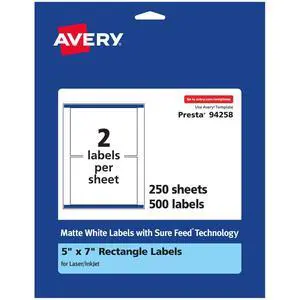® Matte White Rectangle Labels, Sure Feed® Technology, 5" x 7", 500 Matte White Printable Labels ® Matte White Rectangle Labels, Sure Feed® Technology, 5" x 7", 500 Matte White Printable Labels