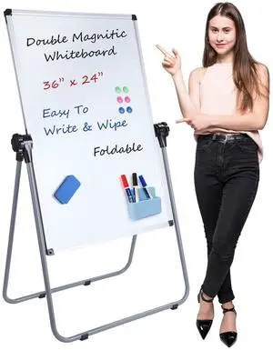 36x24 Whiteboard with Stand, Double Sided Magnetic Dry Erase Board | Height and Angle Adjustable, Foldable Aluminum Frame, Anti-Slip Feet, Magnetic Surface for Home, Office, School and Meetings 36x24 Whiteboard with Stand, Double Sided Magnetic Dry Erase Board | Height and Angle Adjustable, Foldable Aluminum Frame, Anti-Slip Feet, Magnetic Surface for Home, Office, School and Meetings