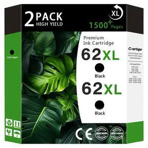62XL High Yield Compatible Ink Cartridges Replacement for HP 62, Fit HP Envy 5540 5640 5660 7644 OfficeJet 5740 5741 8040 200 250 Series Printers, Combo 2-Pack (2 Black) 62XL High Yield Compatible Ink Cartridges Replacement for HP 62, Fit HP Envy 5540 5640 5660 7644 OfficeJet 5740 5741 8040 200 250 Series Printers, Combo 2-Pack (2 Black)