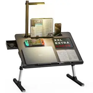 Laptop Bed Tray Desk with LED Desk Light, Adjustable Laptop Stand for Bed, XX-Large PVC Leather Foldable Table with Book Stand,Wrist Rest, Extra Leg Room(Black) Laptop Bed Tray Desk with LED Desk Light, Adjustable Laptop Stand for Bed, XX-Large PVC Leather Foldable Table with Book Stand,Wrist Rest, Extra Leg Room(Black)