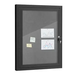 26"x20" Enclosed Bulletin Board, Outdoor Lockable Weather-Resistant Aluminum Cork Noticeboard for School & Office, Black Frame w/Grey Flet 26"x20" Enclosed Bulletin Board, Outdoor Lockable Weather-Resistant Aluminum Cork Noticeboard for School & Office, Black Frame w/Grey Flet