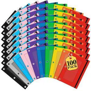 Pencil Pouch for 3 Ring Binder, 100 Pack Bulk Zipper Pencil Cases with Clear Window, 10 Assorted Color Cloth Binder Pouches with 3 Holes, Durable Pencil Bags for Classroom School Office Supplies Pencil Pouch for 3 Ring Binder, 100 Pack Bulk Zipper Pencil Cases with Clear Window, 10 Assorted Color Cloth Binder Pouches with 3 Holes, Durable Pencil Bags for Classroom School Office Supplies