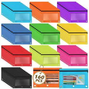 Pencil Pouch for 3 Ring Binder, 160 Piece Bulk 3 Holes Zipper Pencil Pouches in 10 Assorted Colors, Clear Durable Pencil Case for School, Classroom, Office Supplies Pencil Pouch for 3 Ring Binder, 160 Piece Bulk 3 Holes Zipper Pencil Pouches in 10 Assorted Colors, Clear Durable Pencil Case for School, Classroom, Office Supplies