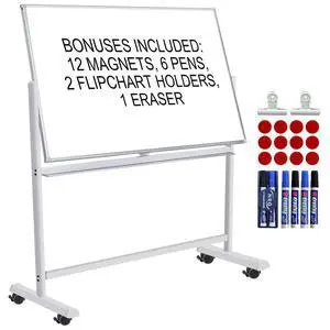 Mobile Whiteboard with Stand - 60x40 Double Sided Dry Erase Board with Stand, Large White Board on Wheels for Office, Rolling Magnetic Whiteboard with Pen Tray for Meeting, Training by Mobile Whiteboard with Stand - 60x40 Double Sided Dry Erase Board with Stand, Large White Board on Wheels for Office, Rolling Magnetic Whiteboard with Pen Tray for Meeting, Training by