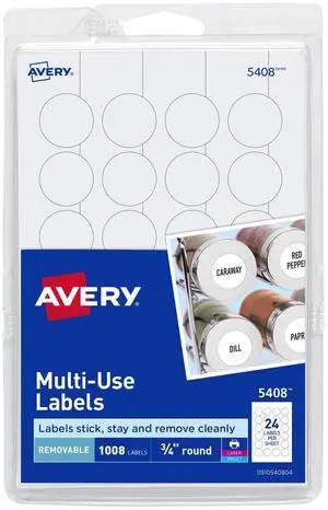 Removable Print or Write Labels for Laser and Inkjet Printers, 0.75 Inches, Round, 18 Packs (5408) Removable Print or Write Labels for Laser and Inkjet Printers, 0.75 Inches, Round, 18 Packs (5408)