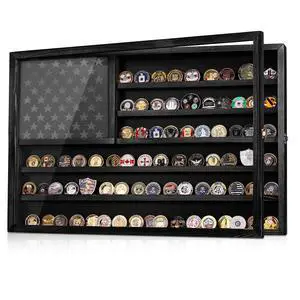 Challenge Coin Display Case, Lockable Military Coin Holder Cabinet with Removable Star Board & HD Tempered Glass Door (27.6"L x 18.1"W), Solid Wood Wall Mount Coins Collection Rack Stand (black) Challenge Coin Display Case, Lockable Military Coin Holder Cabinet with Removable Star Board & HD Tempered Glass Door (27.6"L x 18.1"W), Solid Wood Wall Mount Coins Collection Rack Stand (black)
