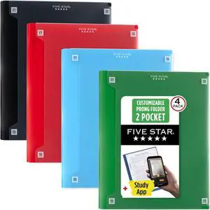 2-Pocket Folder + Study App, Plastic Folder with Prong Fasteners and Customizable Clear Cover, Holds 8-1/2" x 11" Paper, Black, Pacific Blue, Fire Red, Forest Green (340220A-ECM),Pack of 24 2-Pocket Folder + Study App, Plastic Folder with Prong Fasteners and Customizable Clear Cover, Holds 8-1/2" x 11" Paper, Black, Pacific Blue, Fire Red, Forest Green (340220A-ECM),Pack of 24