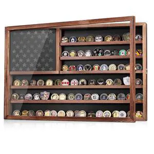 Challenge Coin Display Case, Lockable Military Coin Holder Cabinet with Removable Star Board & HD Tempered Glass Door (27.6" L x 18.1" W), Solid Wood Wall Mount Coins Collection Rack Stand Challenge Coin Display Case, Lockable Military Coin Holder Cabinet with Removable Star Board & HD Tempered Glass Door (27.6" L x 18.1" W), Solid Wood Wall Mount Coins Collection Rack Stand