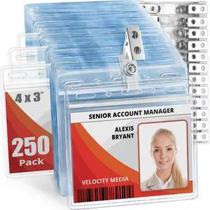 3x4 Horizontal ID Name Badge Holder w/Clip & Straps - 250 Pack | clear plastic identification name tag holders with metal bulldog clips and vinyl snap straps, soft edge, zipper seal 3x4 Horizontal ID Name Badge Holder w/Clip & Straps - 250 Pack | clear plastic identification name tag holders with metal bulldog clips and vinyl snap straps, soft edge, zipper seal
