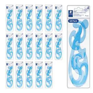 Mars Professional French Curve Design Ruler Set, 18-Pack | 3 Essential A B C Shapes, Blue Transparent Plastic with Inking Edge, 3 pcs Each Set, 54 Count Mars Professional French Curve Design Ruler Set, 18-Pack | 3 Essential A B C Shapes, Blue Transparent Plastic with Inking Edge, 3 pcs Each Set, 54 Count