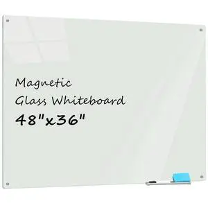 Glass Whiteboard 4' x 3', Magnetic Dry Erase Board Frameless Wall Mounting, Large Glass White Board for Office Home & School Glass Whiteboard 4' x 3', Magnetic Dry Erase Board Frameless Wall Mounting, Large Glass White Board for Office Home & School