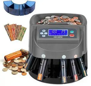 Coin Counter & Coin Sorter Machine for USD Coin 1 5 10 25 $1, Sorts up to 270 Coins/min, Included 5 Coin Trays & 5 Tubes & 50PCS Wrappers Coin Counter & Coin Sorter Machine for USD Coin 1 5 10 25 $1, Sorts up to 270 Coins/min, Included 5 Coin Trays & 5 Tubes & 50PCS Wrappers