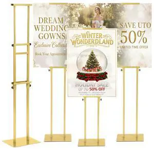 3 Pcs Gold Wedding Poster Board Holder Stand Height up to 80" Heavy Duty Welcome Sign Stand Double Sided Easel Holder with Base Adjustable Portable Sign for Wedding Restaurant(Metal) 3 Pcs Gold Wedding Poster Board Holder Stand Height up to 80" Heavy Duty Welcome Sign Stand Double Sided Easel Holder with Base Adjustable Portable Sign for Wedding Restaurant(Metal)