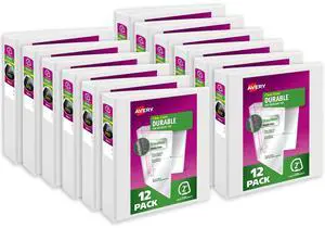 Durable View 3 Ring Binders, 2" One Touch Slant Rings, 530 Sheet Capacity, 2.8" Wide Spine, Holds 8-1/2" x 11" Paper, Great for School Office Organization with Pockets, White (12-Pack of 17032) Durable View 3 Ring Binders, 2" One Touch Slant Rings, 530 Sheet Capacity, 2.8" Wide Spine, Holds 8-1/2" x 11" Paper, Great for School Office Organization with Pockets, White (12-Pack of 17032)
