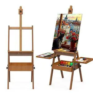 Professional Vintage Wood H-Frame Easel, with 2 Palette and Storage Box | Multi-Function Studio Easel, Professional Foldable Artist Easel Stand for Painting, Holds Canvas Art up to 36" Professional Vintage Wood H-Frame Easel, with 2 Palette and Storage Box | Multi-Function Studio Easel, Professional Foldable Artist Easel Stand for Painting, Holds Canvas Art up to 36"