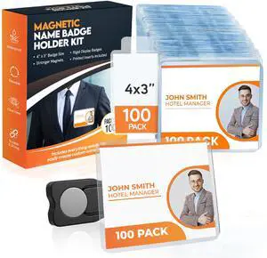 100 Pack of 4x3 Magnetic Name Badge Holders (White Printable Inserts Included) Customizable Magnetic Name Tags for Office, Conventions, School, and Events - Durable and Clear Plastic Name Tag Holder 100 Pack of 4x3 Magnetic Name Badge Holders (White Printable Inserts Included) Customizable Magnetic Name Tags for Office, Conventions, School, and Events - Durable and Clear Plastic Name Tag Holder