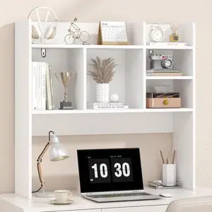 Desk Hutch with 6 Shelves, Desktop Organizer Shelf for Office Dorm, White | Wood Desk Shelf for Top of Desk, Over Desk Hutch Bookshelf, Anti-Tip Design, Non-Slip Feet. Space-Saving Design Desk Hutch with 6 Shelves, Desktop Organizer Shelf for Office Dorm, White | Wood Desk Shelf for Top of Desk, Over Desk Hutch Bookshelf, Anti-Tip Design, Non-Slip Feet. Space-Saving Design