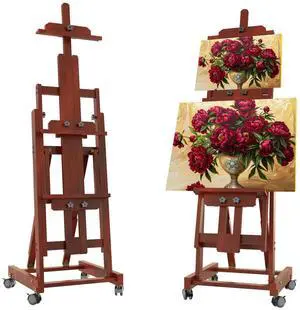 H-Frame Foldable Easel, Adjustable Height & Angle (Vertical to Horizontal), Removable Floor Art Easel for Adults, Holds Two Canvases Up to 77 Inches, Walnut Finish H-Frame Foldable Easel, Adjustable Height & Angle (Vertical to Horizontal), Removable Floor Art Easel for Adults, Holds Two Canvases Up to 77 Inches, Walnut Finish
